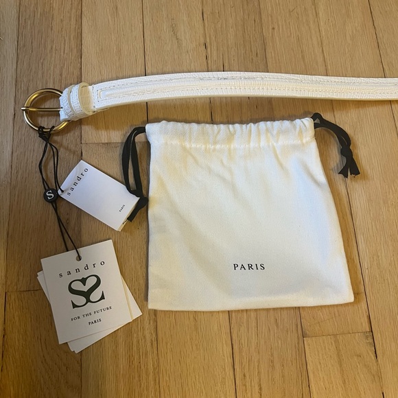 Sandro Thin Crocodile Embossed Belt - White NWT - Picture 3 of 4